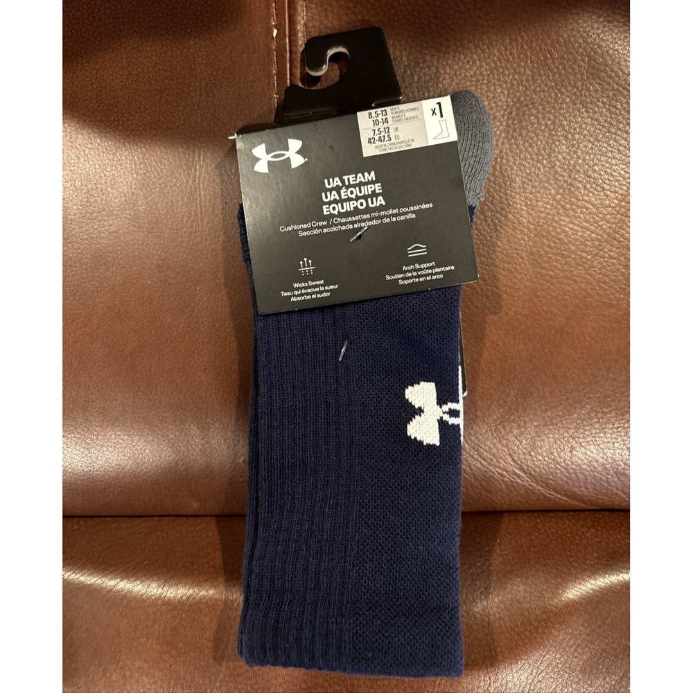Under Armour Team Crew Socks Blue Gray Mens Sz 8.5-13 Women 10-14